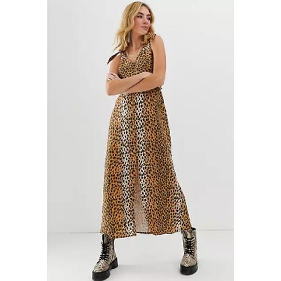 Asos Tie Back Linen Maxi Dress in Leopard Print Women's 6 Casual Weekend - Picture 10 of 12